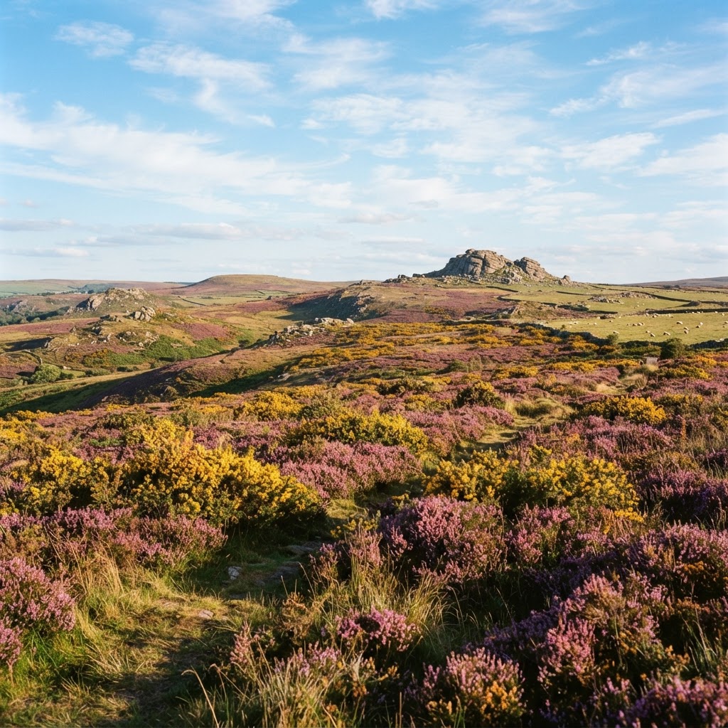Dartmoor moorland with heather and gorse
